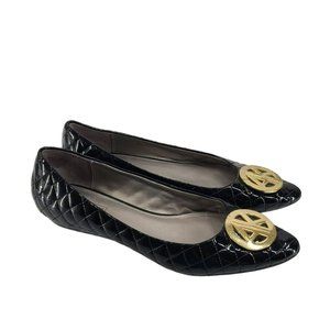 Anne Klein Women's Maacadian  Black Leather Quilted Pointy Toe Flats  Slip On 10